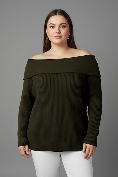 Büyük Beden Madonna Yaka Triko Bluz 