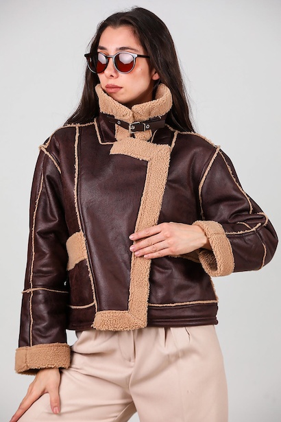 Kadın Fermuarlı İçi Kürklü Deri Mont 