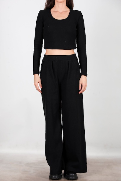 Kadın Selanik Bol Paça Pantolon  Siyah 6