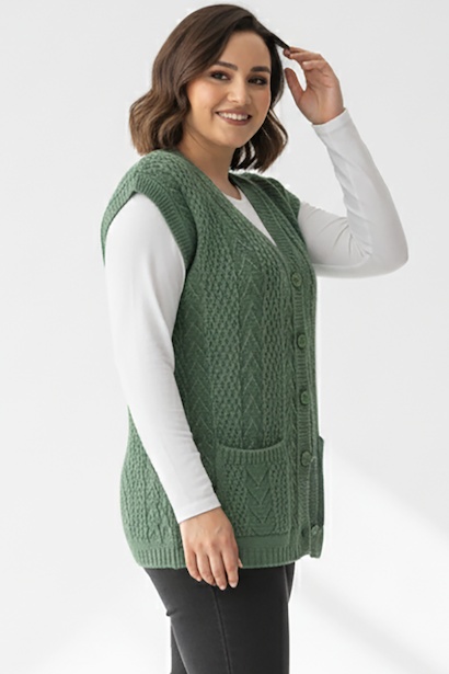 Büyük Beden Örgü Yelek  Yeşil