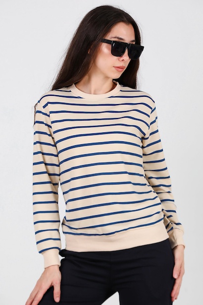 Kadın Çizgili Bisiklet Yaka Sweet 