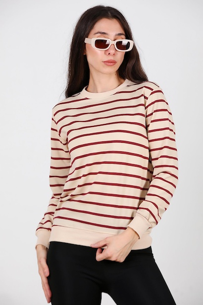 Kadın Çizgili Bisiklet Yaka Sweet 