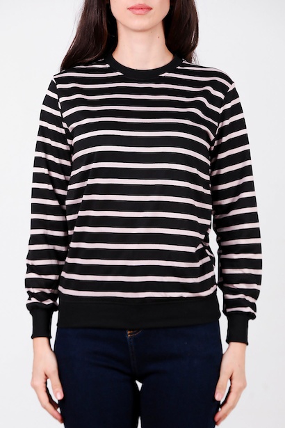 Kadın Çizgili Bisiklet Yaka Sweet  Siyah 6