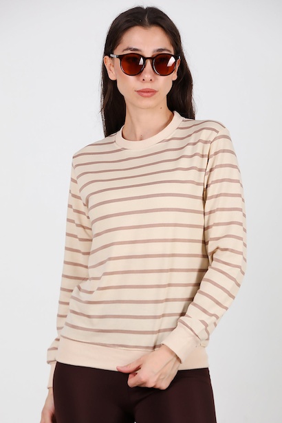 Kadın Çizgili Bisiklet Yaka Sweet 