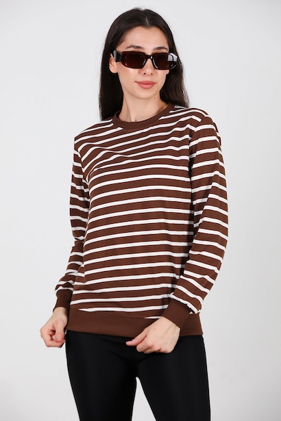 Kadın Çizgili Bisiklet Yaka Sweet 