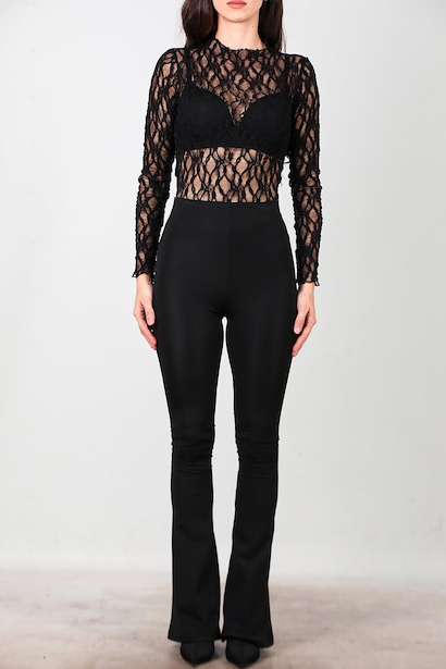 Kadın Kalın Lastikli İspanyol Paça Tayt  Siyah 6