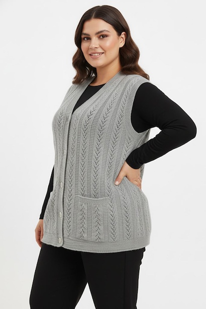 Büyük Beden Örgü Yelek 