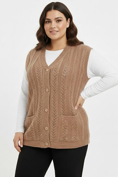 Büyük Beden Örgü Yelek 