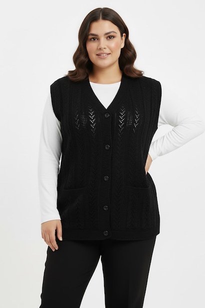 Büyük Beden Örgü Yelek 