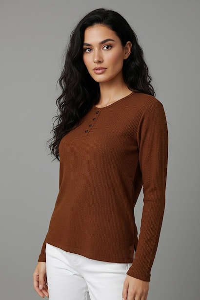 Büyük Beden Önü Düğmeli Triko Bluz 
