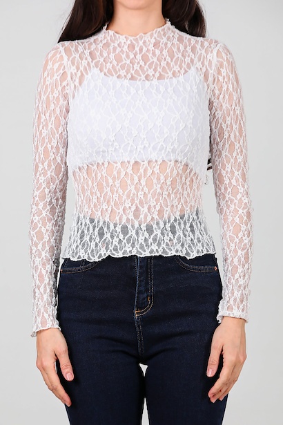 Kadın Dantel Bluz  Beyaz 6