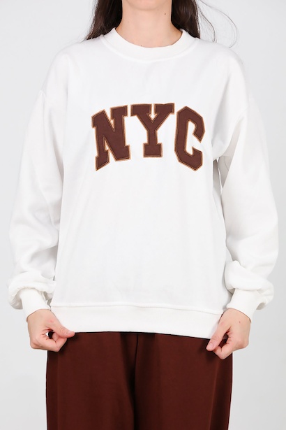 Kadın Ncy Yazılı Bisiklet Yaka Sweet  Ekru 6