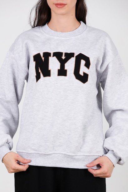 Kadın Ncy Yazılı Bisiklet Yaka Sweet  Gri 6