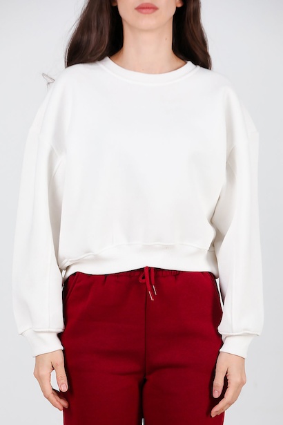 Kadın Oversize Bisiklet Yaka Sweat  Ekru 6