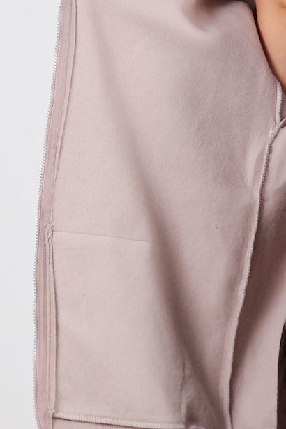 Kadın Kapşonlu Fermuarlı Oversize Üç İplik Sweat  Vizon 9