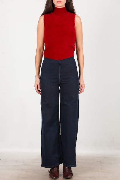 Kadın Bel Lastikli Bol Paça Kot Pantolon  Lacivert 6