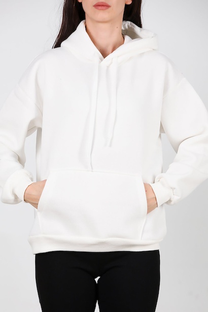 Kadın Kapşonlu Sweat  Ekru 6