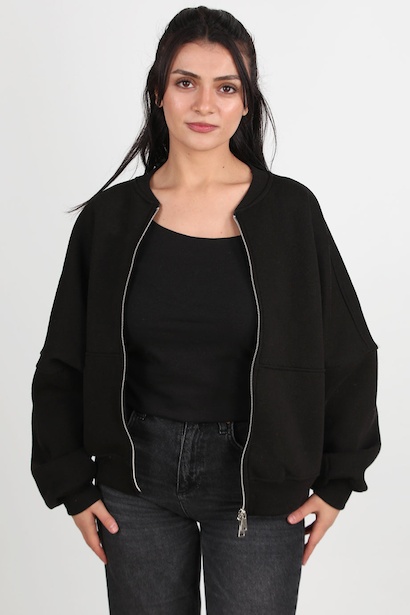 Kadın Önü Fermuarlı Parçalı Sweat 