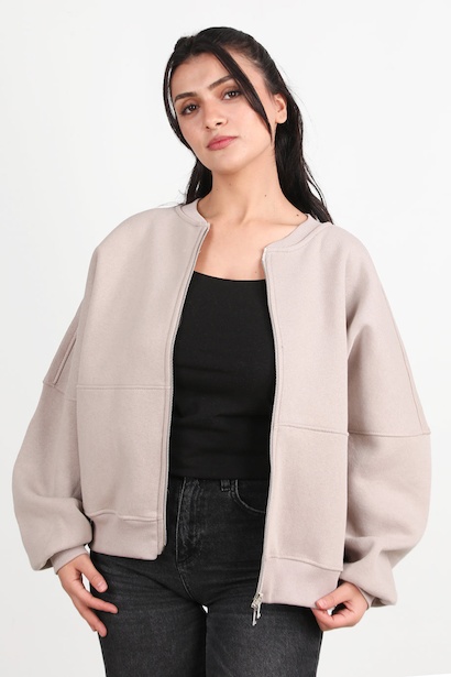 Kadın Önü Fermuarlı Parçalı Sweat 