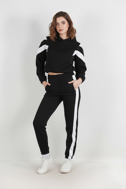 Kadın Şeritli Kapşonlu Eşofman Takımı 