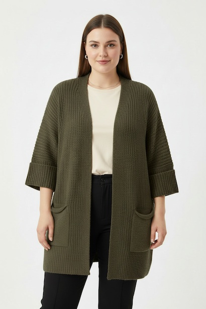 Büyük Beden Cepli Hırka 