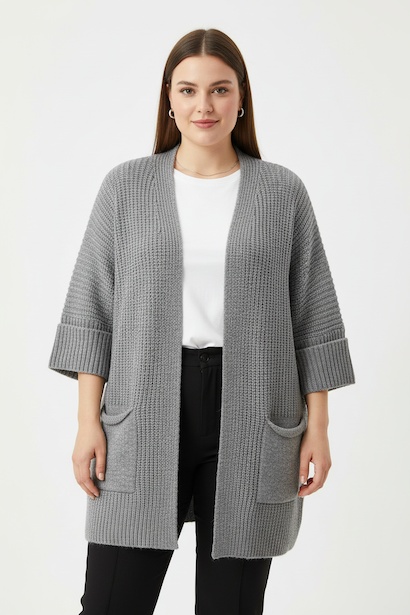 Büyük Beden Cepli Hırka 