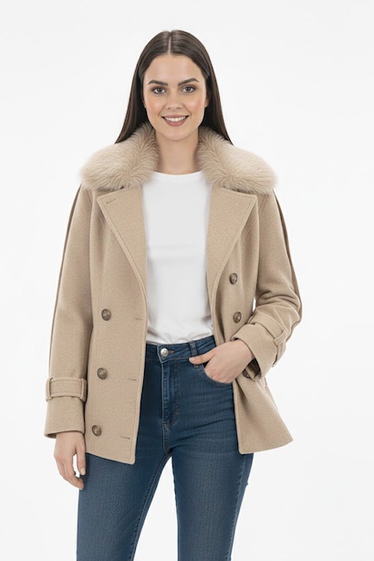 Kadın Yakası Kürklü Kaşe Ceket 