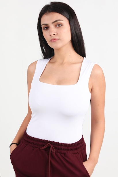 Kadın Kare Yaka Kalın Askılı Zıbın Bluz 