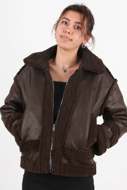 Kadın İçi Kuzu Fermuarlı Deri Ceket 