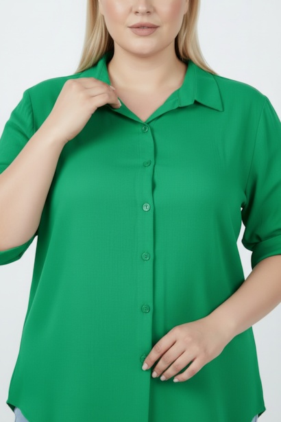 Büyük Beden Kol Katlamalı Gömlek  Yeşil 4