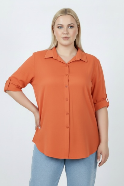 Büyük Beden Kol Katlamalı Gömlek 
