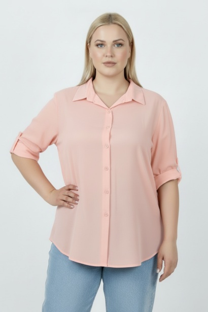 Büyük Beden Kol Katlamalı Gömlek 