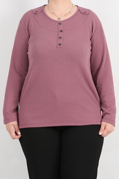 Büyük Beden Önü Ve Yaka Düğmeli Bluz 