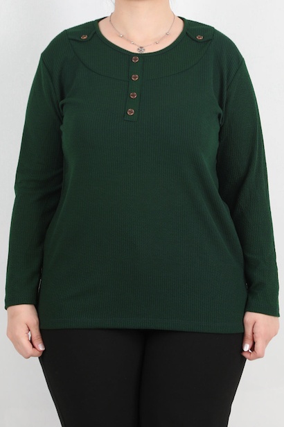 Büyük Beden Önü Ve Yaka Düğmeli Bluz 