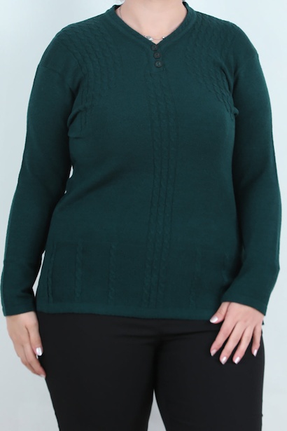 Büyük Beden V Yaka 3 Düğmeli Bluz 