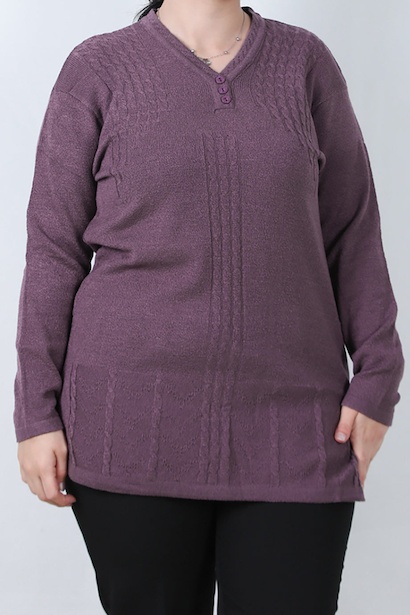 Büyük Beden V Yaka 3 Düğmeli Bluz 