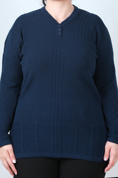 Büyük Beden V Yaka 3 Düğmeli Bluz 