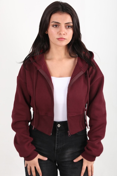 Kadın Fermuarlı Crop Sweat 