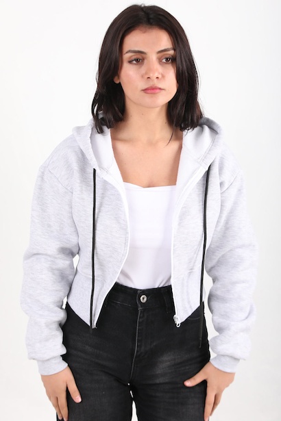 Kadın Fermuarlı Crop Sweat 