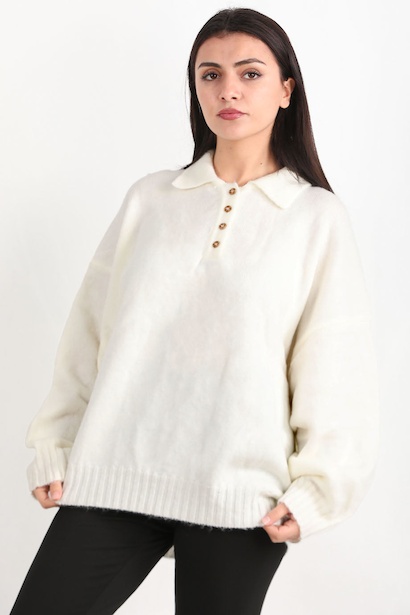 Kadın Polo Yaka Triko Kazak 