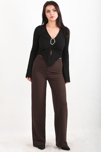 Kadın Yüksek Bel Bol Paça Krep Pantolon