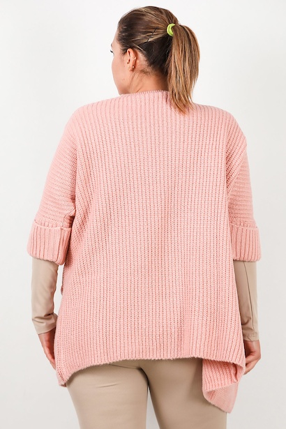 Büyük Beden Cepli Hırka  Pudra 6