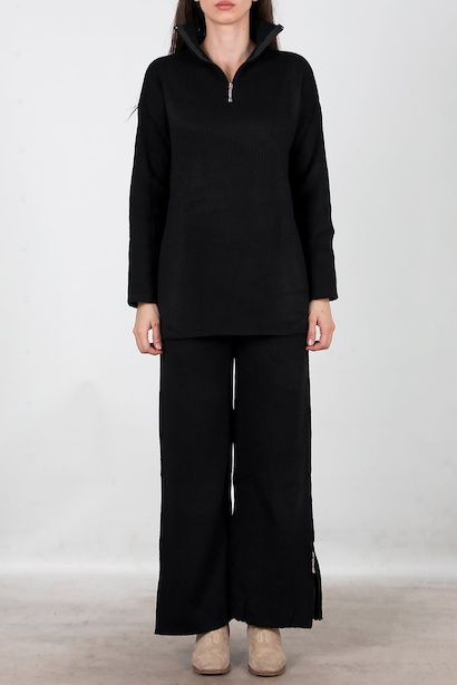 Kadın Fermuar Detay Triko Takım  Siyah 6