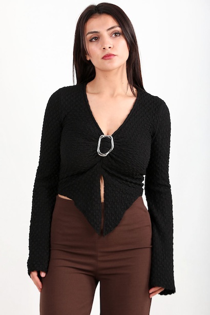 Kadın Tokalı Gofre Bluz 