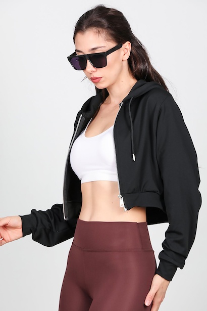 Kadın Kopşonlu Crop Sweat