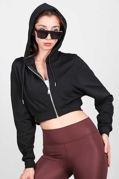 Kadın Kopşonlu Crop Sweat Siyah 6