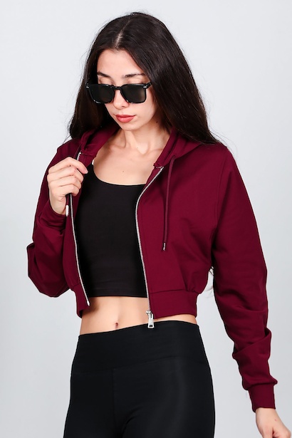 Kadın Kopşonlu Crop Sweat 