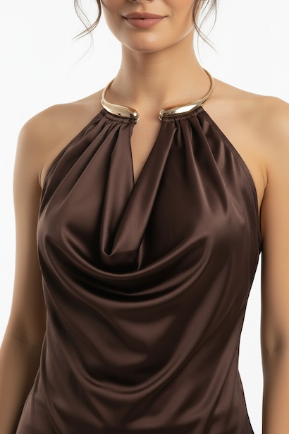 Kadın Boynu Halkalı Bluz  Kahverengi 4