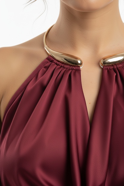 Kadın Boynu Halkalı Bluz  Bordo 4