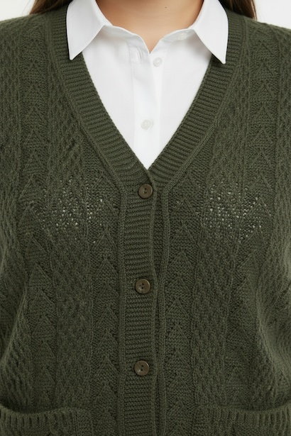 Büyük Beden Örgü Yelek  Haki 6